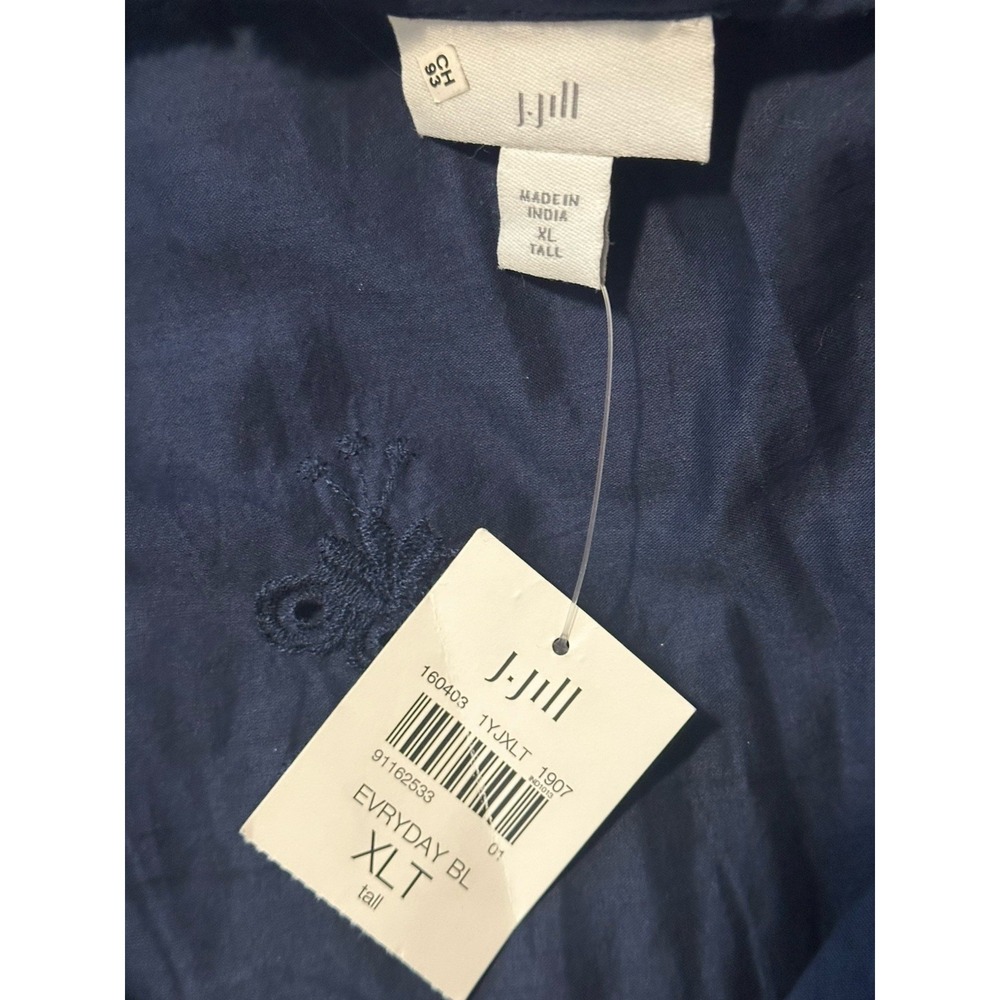 NWT J.JILL Everyday Blouse 3/4 Sleeve Peplum Ruffle V Neck Navy Eyelet Women XLT - Picture 7 of 7